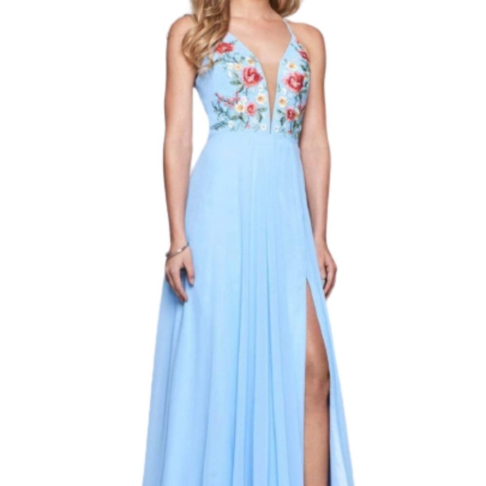 NWT Faviana 10000 Prom Dress Chiffon Blue Size 0